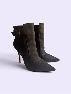 Elizabeth and James Black Suede Pointed-Toe Stiletto Ankle Boots